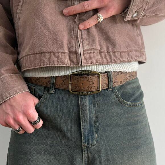 Brown leather belt with - Picture 3 of 7